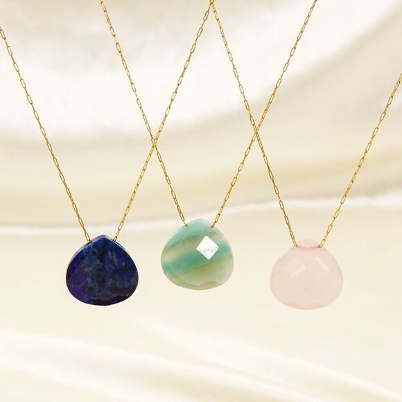 3/$35 14K Gold Plated Pink Natural Stone Oval Pendant Chain Necklace Jewelry - Picture 4 of 7